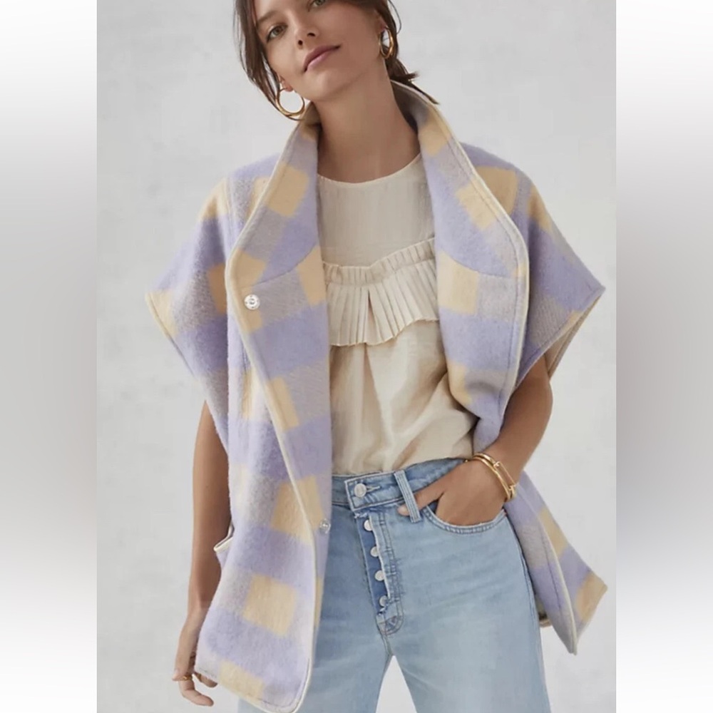 Anthropologie Lavender and Cream Checkered Oversized Vest